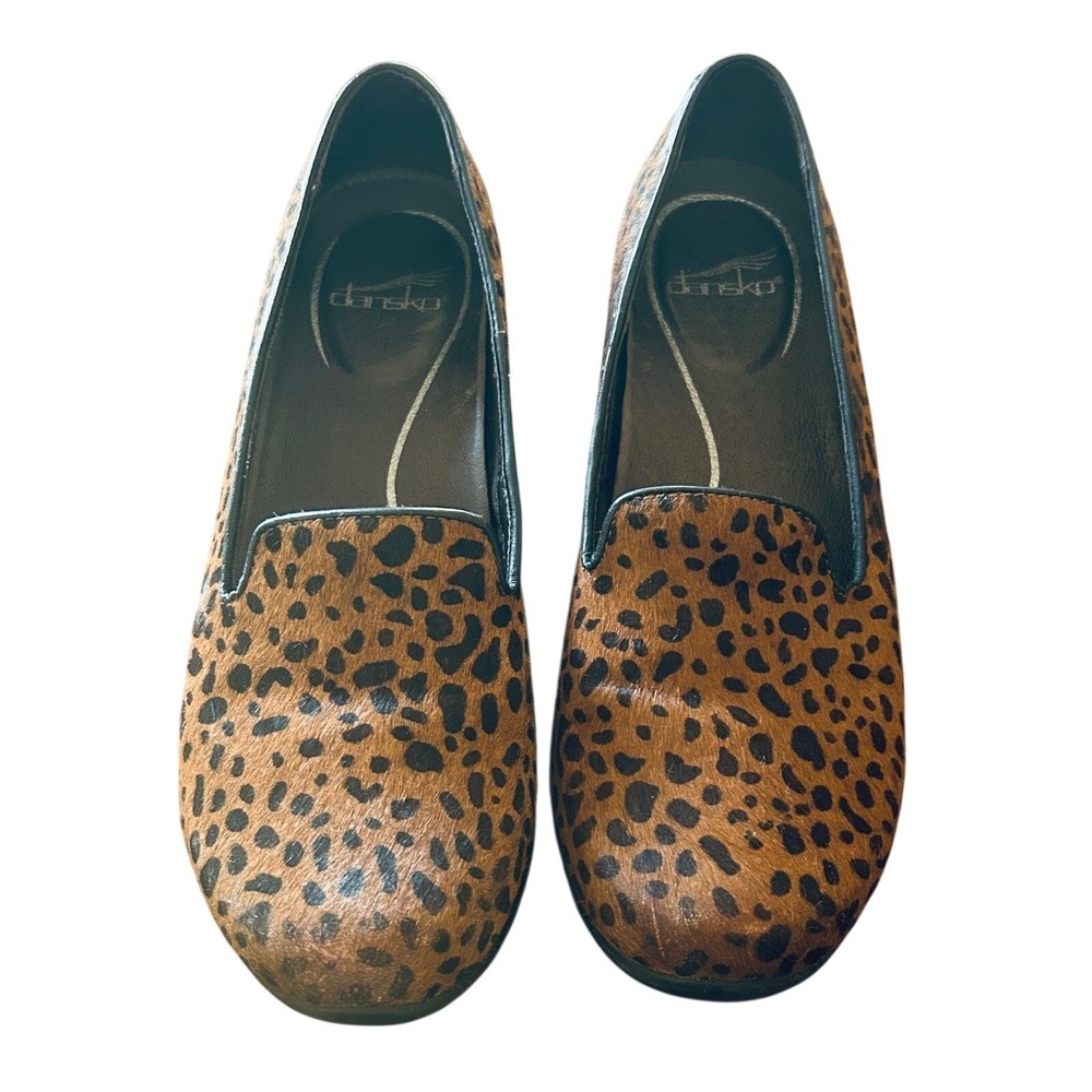 Dansko Loafers Calf Hair 39 Leopard Print Brown Nursing Clogs Mob Wife Eclectic - Picture 2 of 7